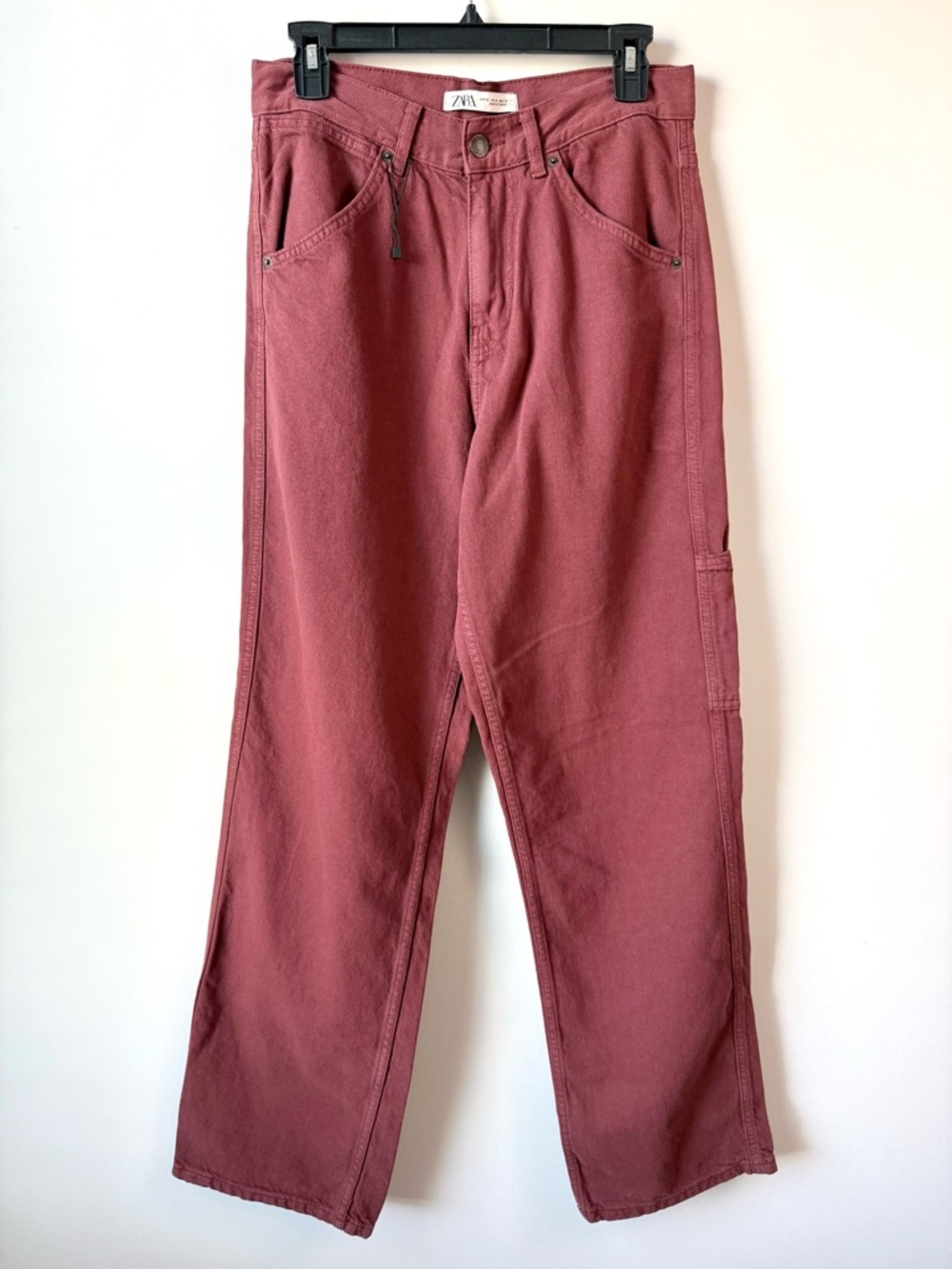Zara Men’s Straight Leg Cargo Jeans Maroon‎ Red 30